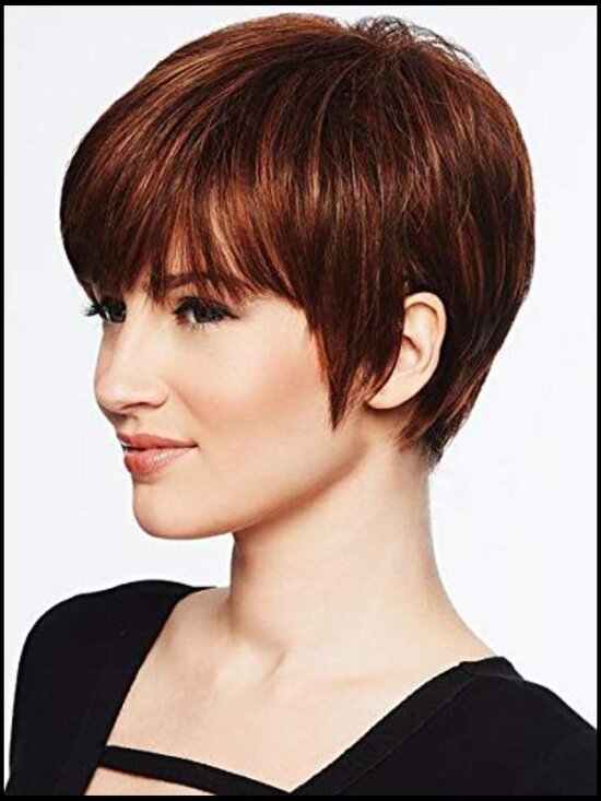 Short Auburn Wig with Bangs Synthetic Heat Resistant Breathable Wig Cap Included main image 6